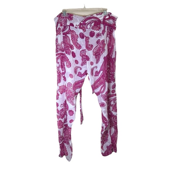 MIKOH Swimwear Pants Cover-up Silk Chiffon Pink Floral Paisley Drawstring Sz Med - Picture 6 of 12